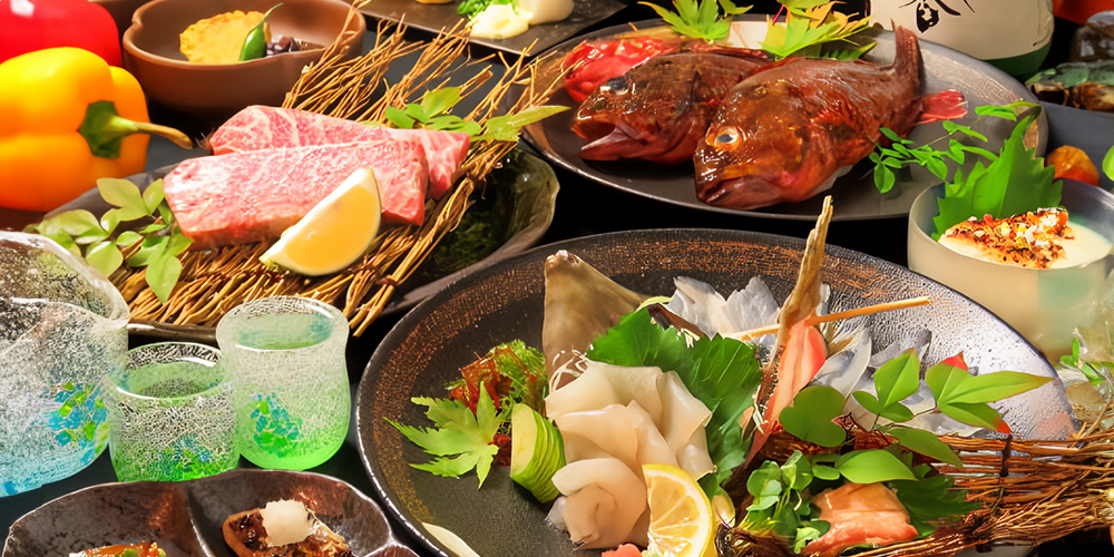 旬魚の刺身盛合せ等8品4000円コース